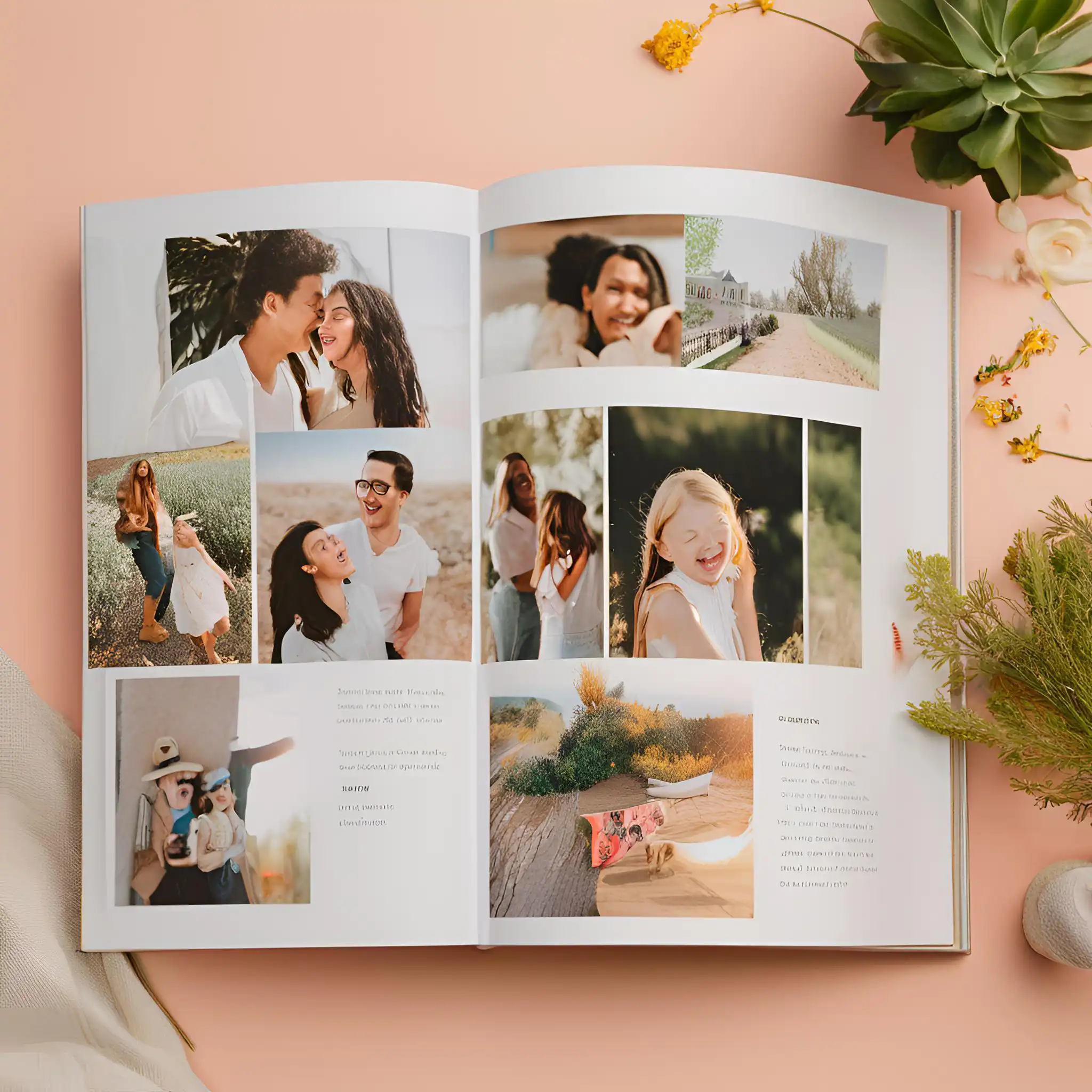 Ein schönes offene Fotobuch gefüllt mit fröhlichen Texten